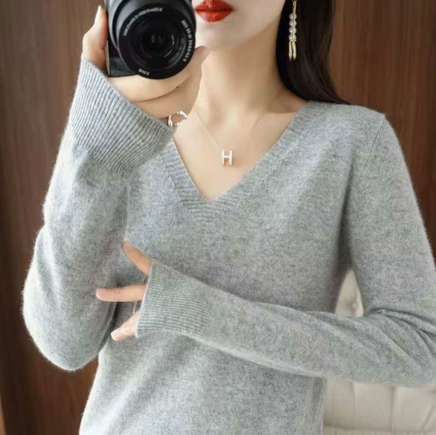 Elyra Cashmere V Neck Sweater