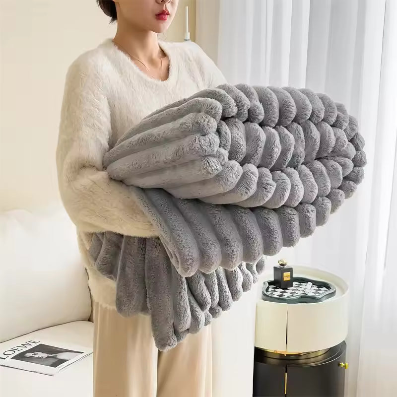 Premium Plush Knitted Blanket for Sofa & Bed