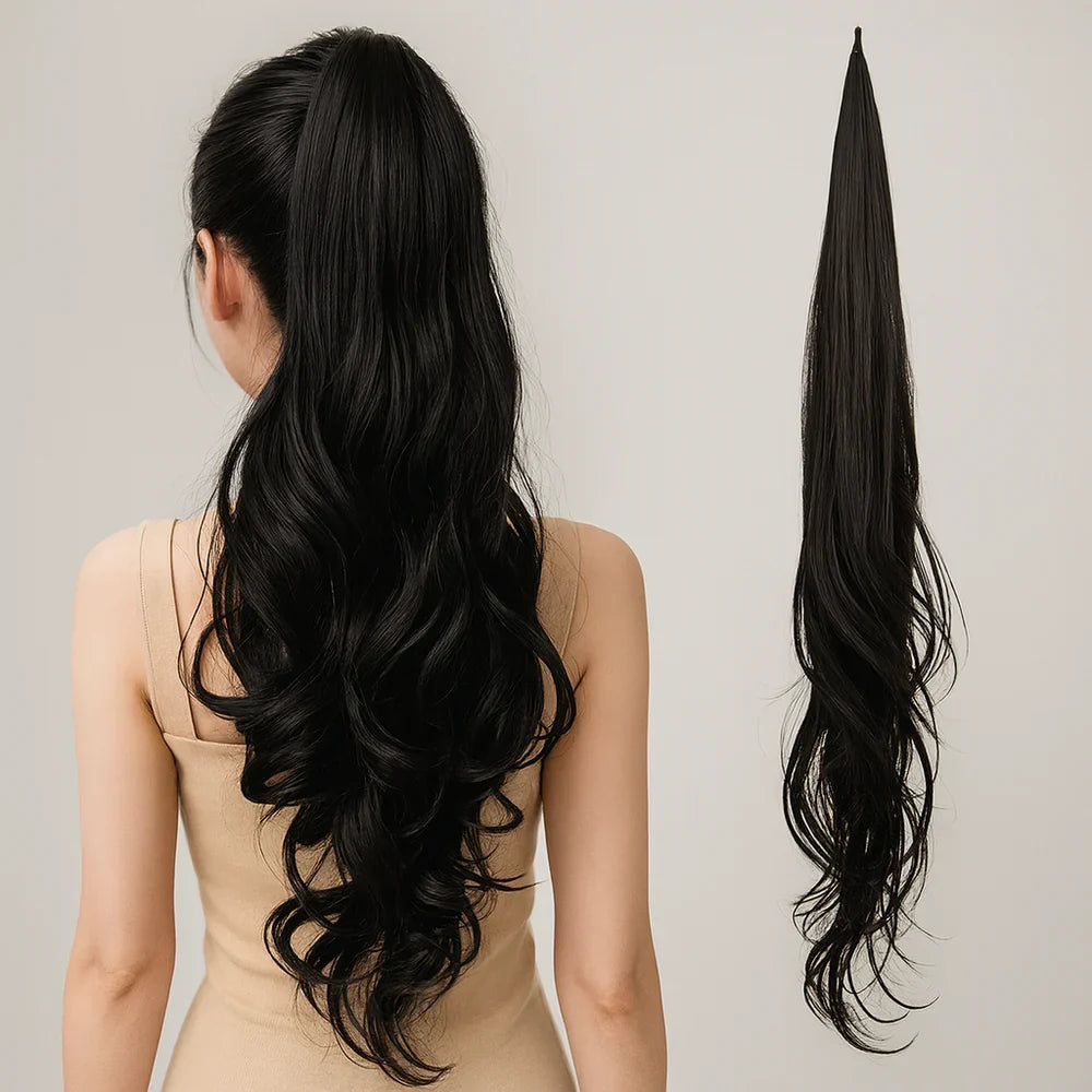 Clip-In Ponytail Extension with Wrap Around Design and Invisible Hairpins