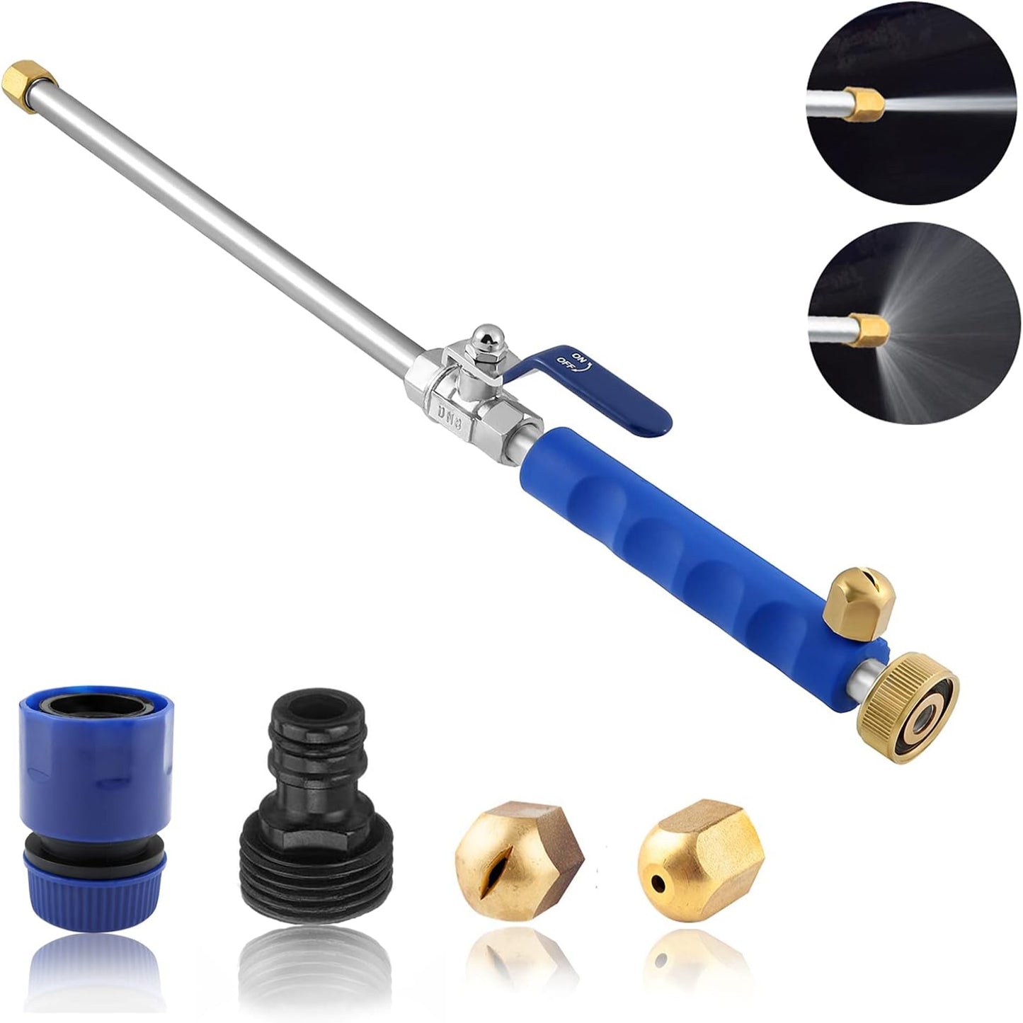 Garden Hose Spray Nozzle with Interchangeable Brass Heads and 32ft Reach