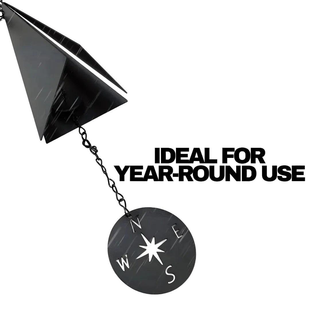 Triangular Wind Bell with Compass Windcatcher and Powder Coated Recycled Steel Finish