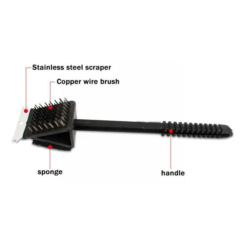 Grill Brush with Copper Wire Bristles, Sponge and Steel Scraper