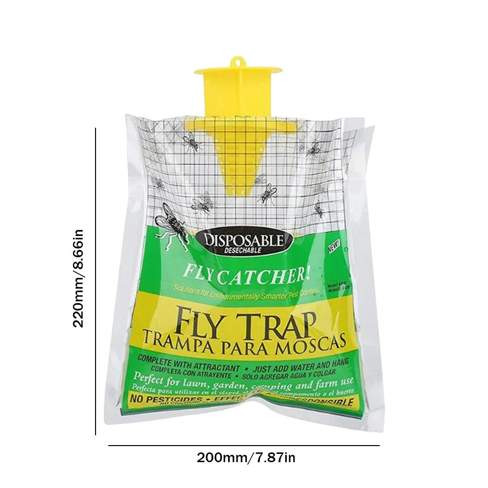 Disposable Fly Trap with Water Activated Bait and Hanging Loop
