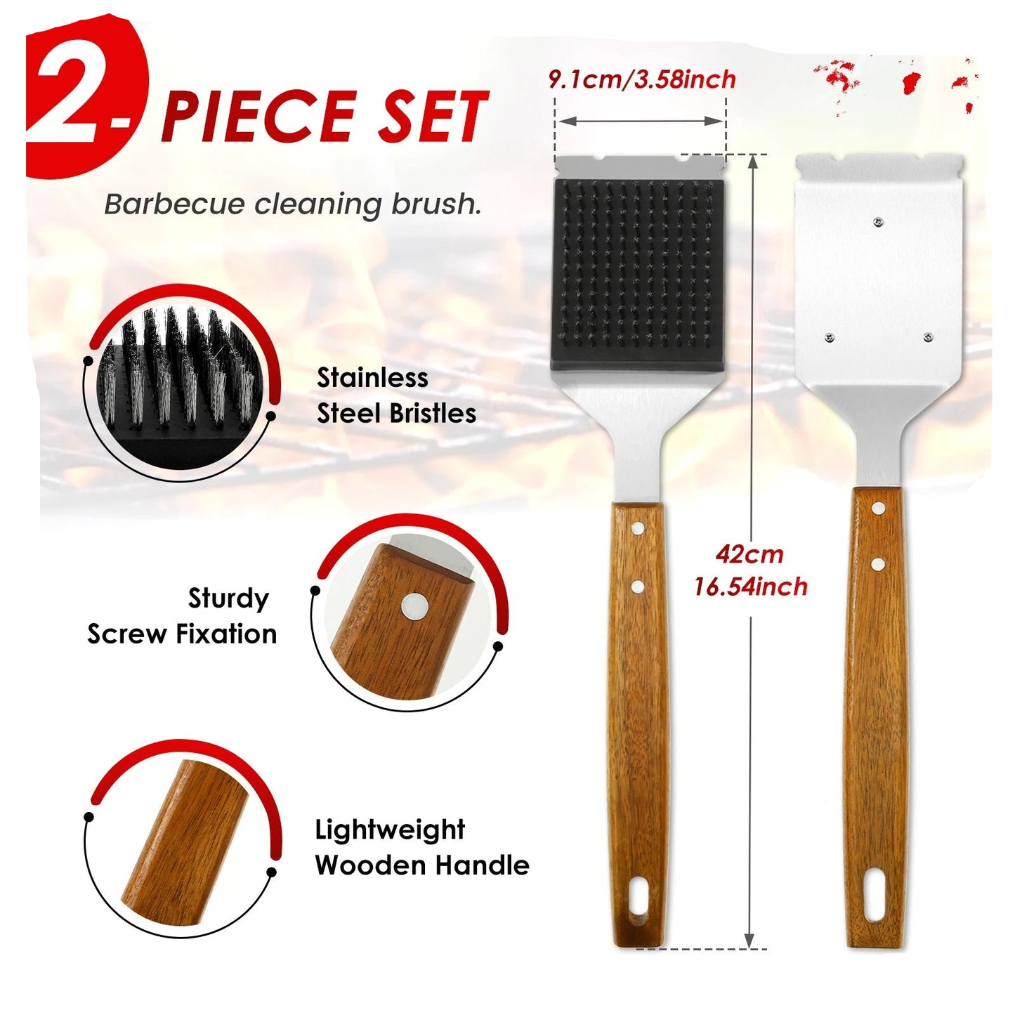 Grill Brush with Scraper and Stainless Steel Bristles, 16 Inch Handle