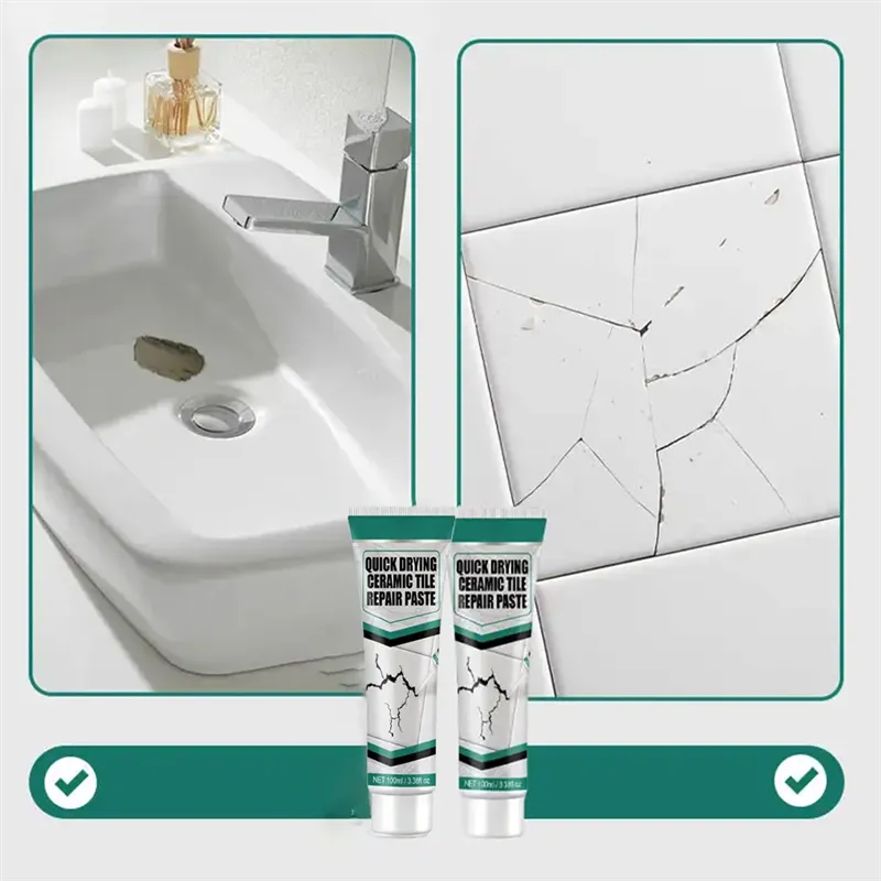 Tile Repair Paste with Spatula and Sandpaper for Cracks and Chips