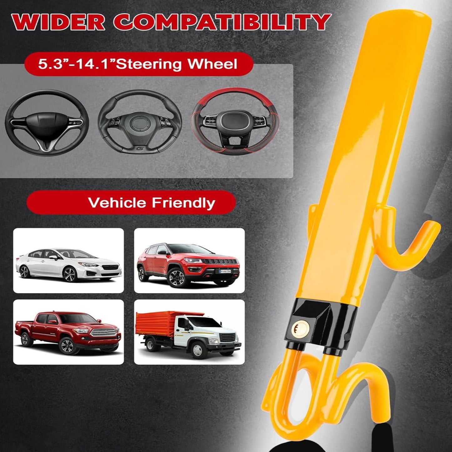 Anti-Theft Steering Wheel Lock with Four Hook System and Adjustable Fit