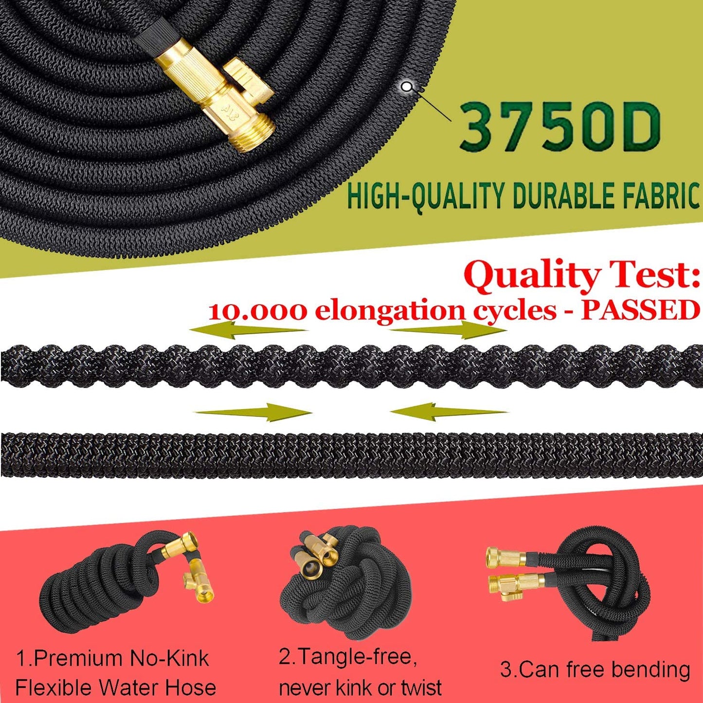 Expandable Garden Hose with Brass Fittings and Shut Off Valve, Storage Bag
