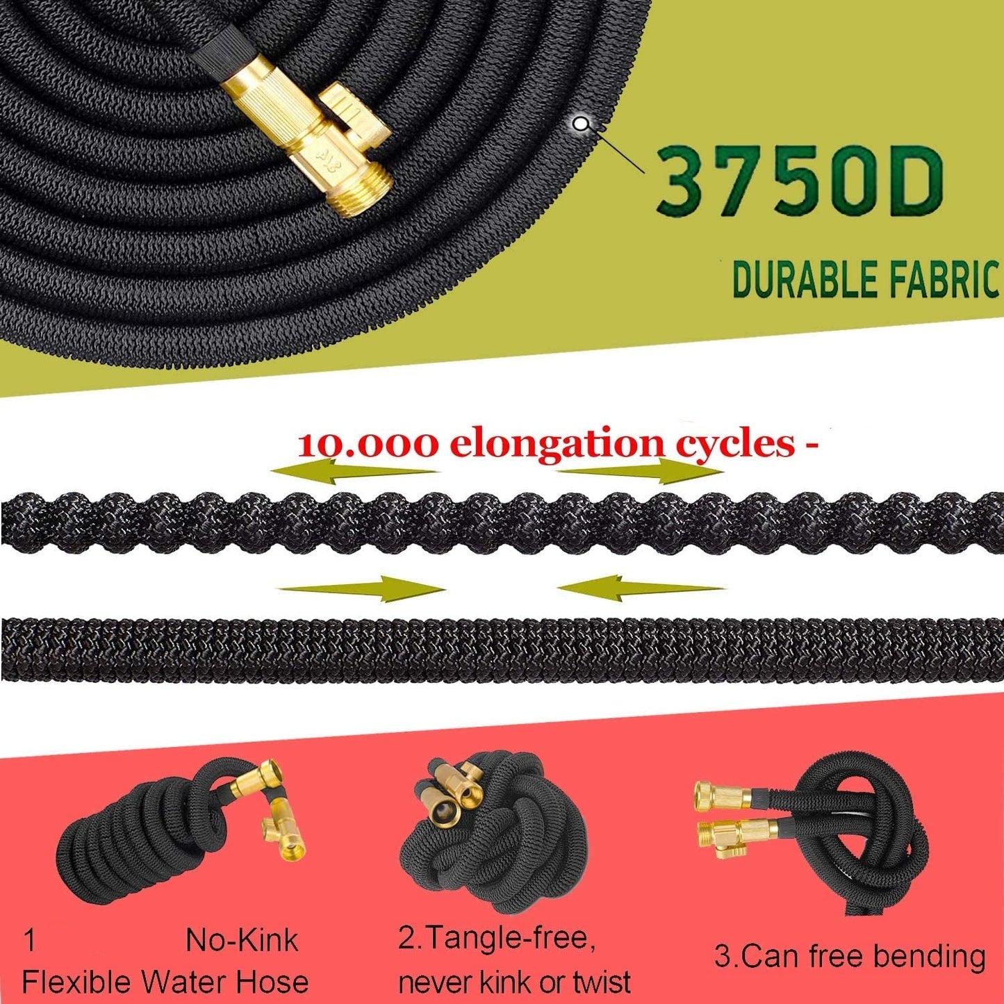 Expandable Garden Hose with Brass Fittings and Shut Off Valve, Storage Bag