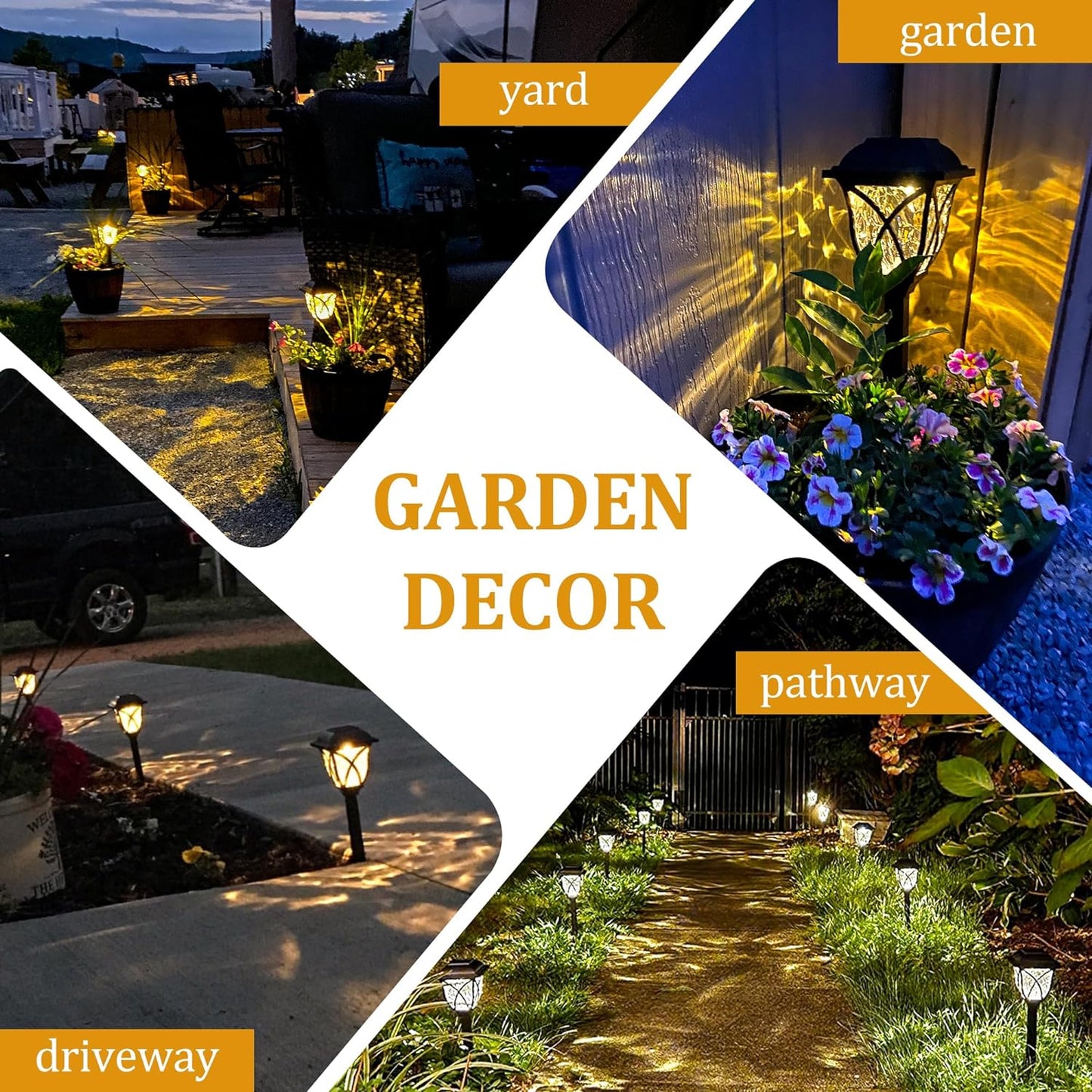 Solar Pathway Garden Lights with Warm White LED and Auto Dusk Sensor, Set of 6