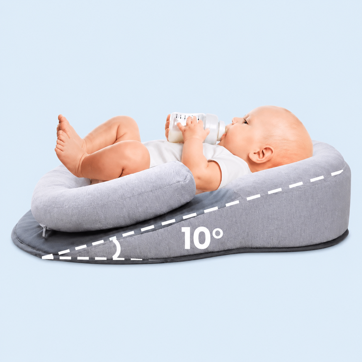 Inclined Baby Bed with Wraparound Belt and Cushioned Headrest, 10 Degree Angle
