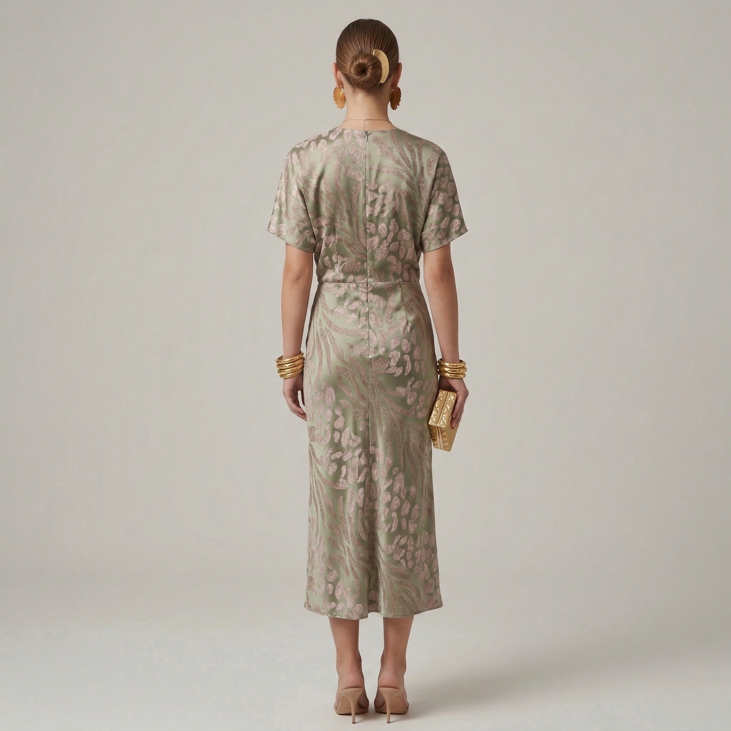 Printed V Neck Gown