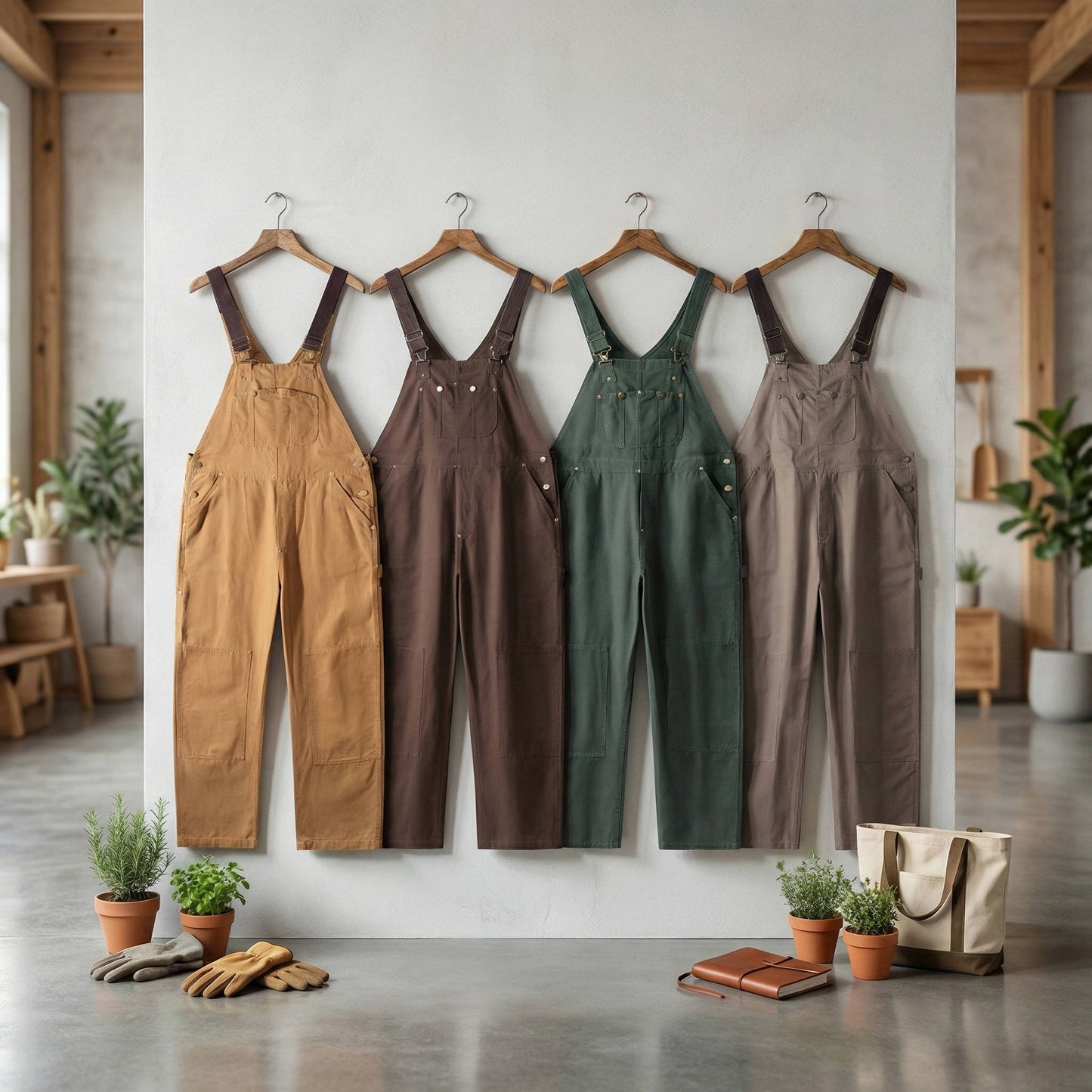Women's Cotton Canvas Bib Overalls with Padded Straps and Multiple Pockets