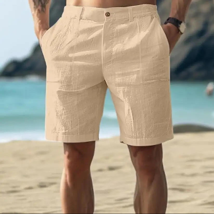 Breathable Linen Shorts for Men with Adjustable Drawstring and Multiple Pockets