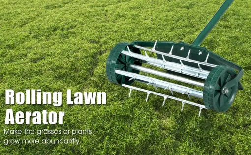 Manual Lawn Aerator Roller with 32 Steel Spikes and 18 Inch Coverage