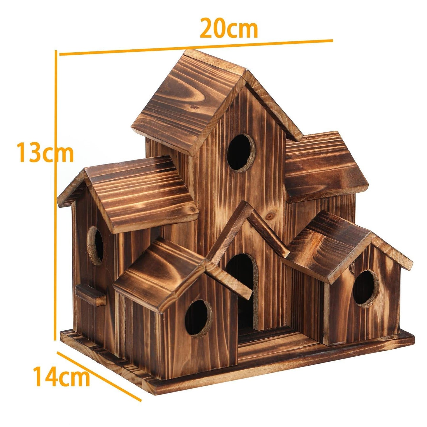 Wooden Birdhouse with 6 Entrance Holes and Metal Hanging Hook