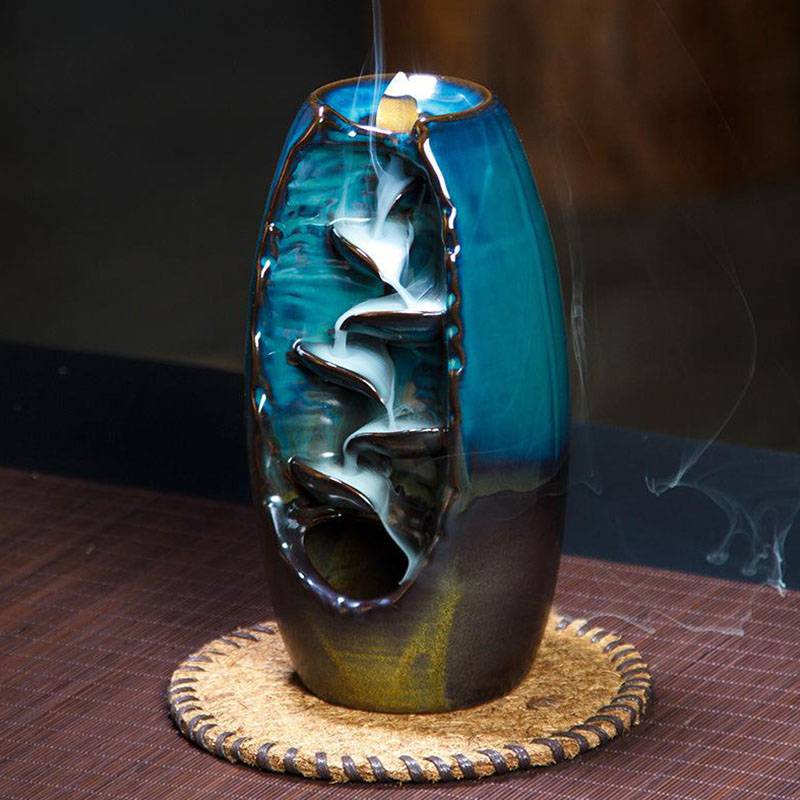 Backflow Incense Burner with Ceramic Mountain Waterfall Design and 50 Cones