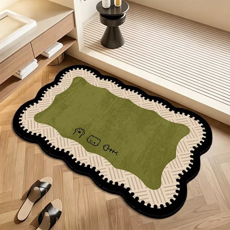 Plush Floor Rug with Non-Slip Backing and Patterned Edge Design