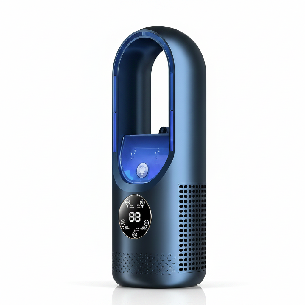 Portable Bladeless Air Cooler with Touch Display and Blue LED Light