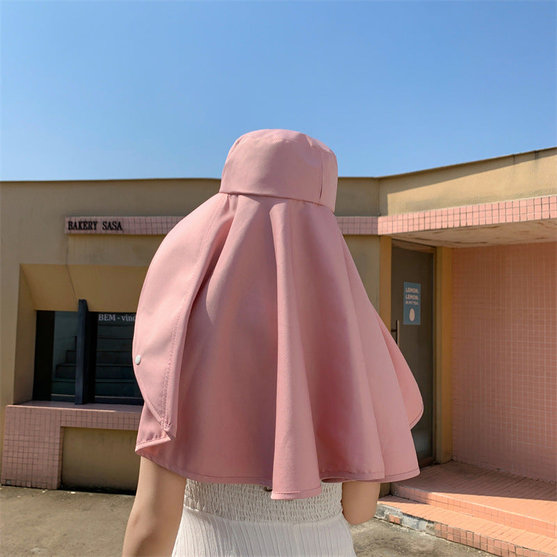 Wide Brim Sun Hat with Attached Shawl and Adjustable Fit for Women
