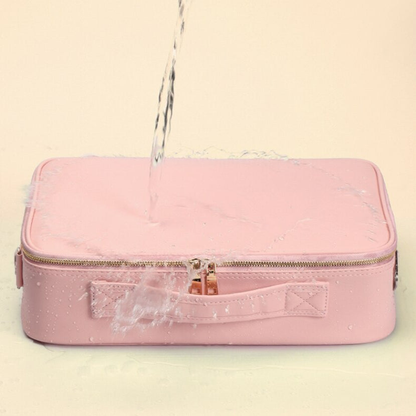 Makeup Storage Case with LED Mirror and Multiple Compartments