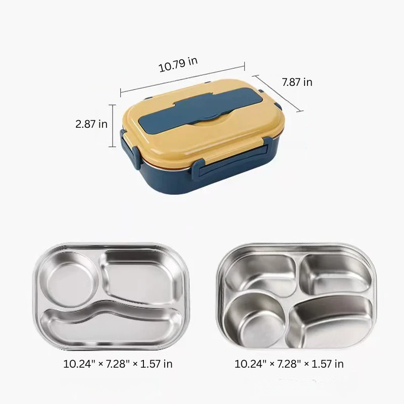 Stainless Steel Lunch Box with Snap Lock Seal and Divided Compartments