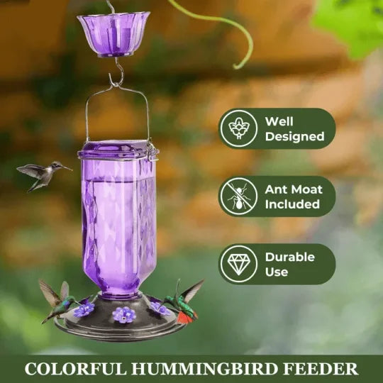 Glass Hummingbird Feeder with Six Feeding Ports and Ant Moat, 24oz Capacity