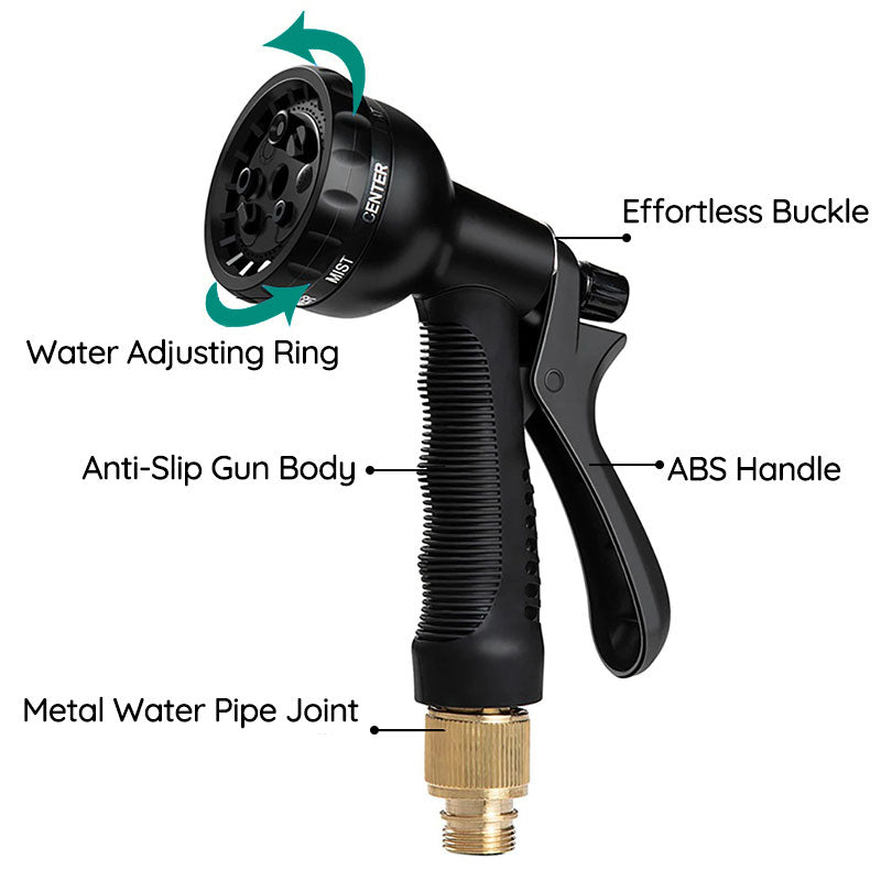 Expandable Garden Hose with 8 Pattern Spray Nozzle and Sleeve, 100ft