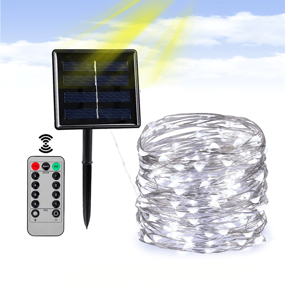 Solar String Lights Outdoor with Bendable Copper Wire and Remote Control, 164-328ft
