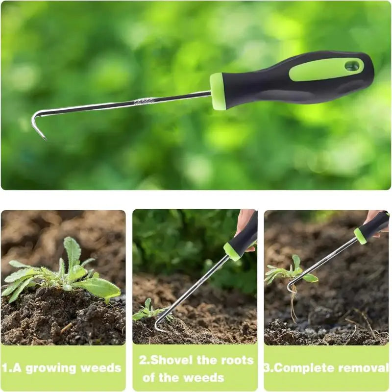 Manual Weed Puller with V-Shaped Fork and Non-Slip Grip, Stainless Steel