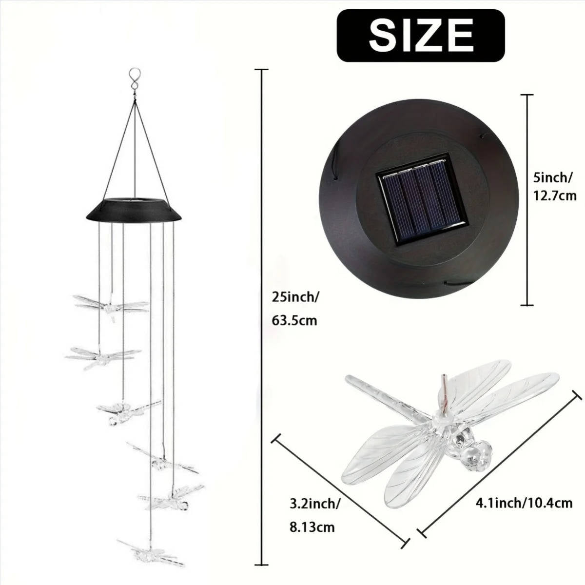 LED Solar Wind Chime with Six Color Cycle and Dusk Sensor, Butterfly Design