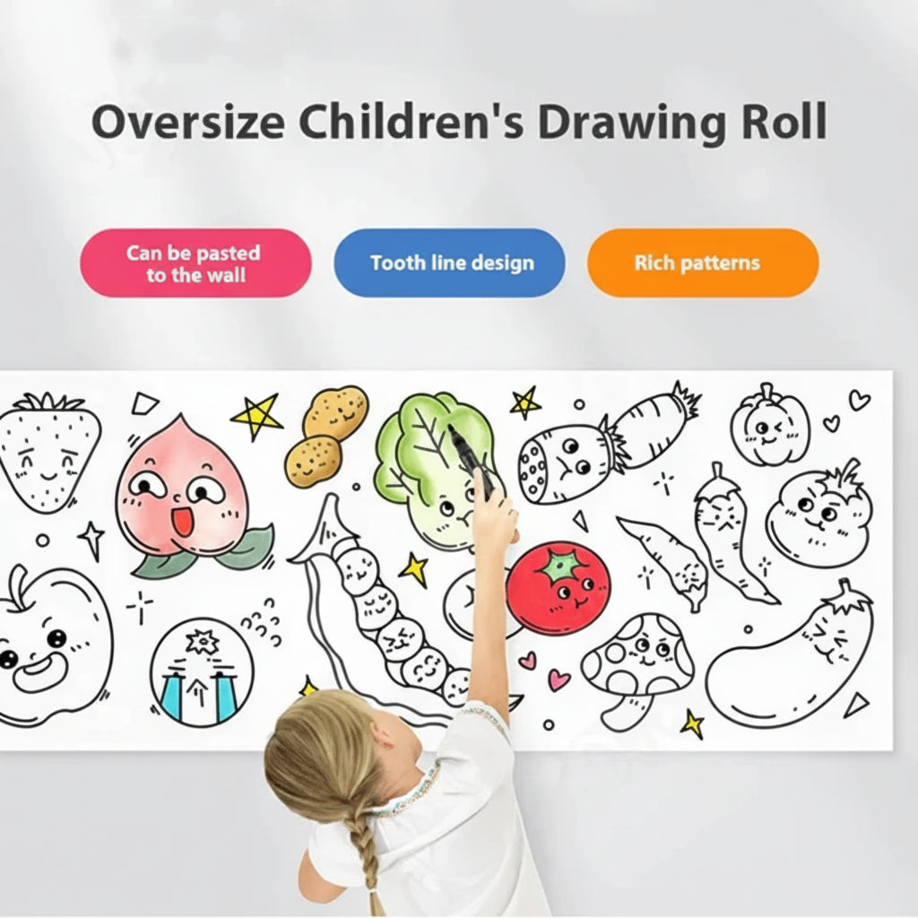 Reusable Drawing Wall Sticker with Numbered Sections and Adhesive Backing, 118in Length
