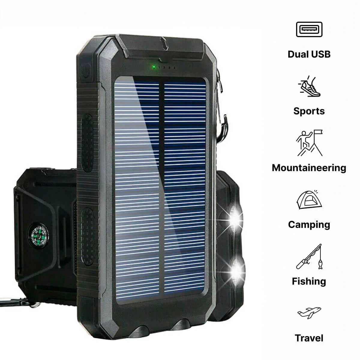 Solar Power Bank with Dual Output Ports and LED Flashlight, 500000 mAh