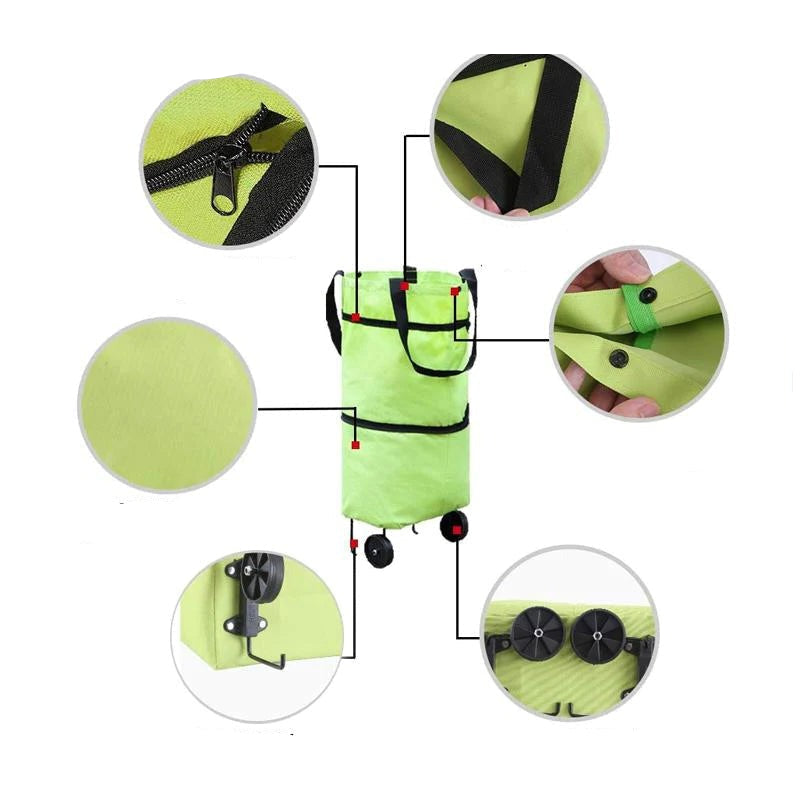 Rolling Shopping Bag with Foldable Design and Extendable Handle, Six Colors