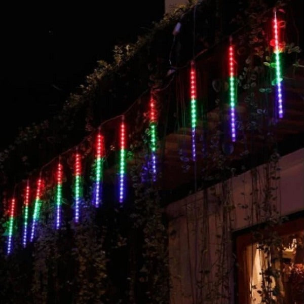 Cascading LED Icicle Lights with 8 Tubes and Dripping Effect, 4 Color Options