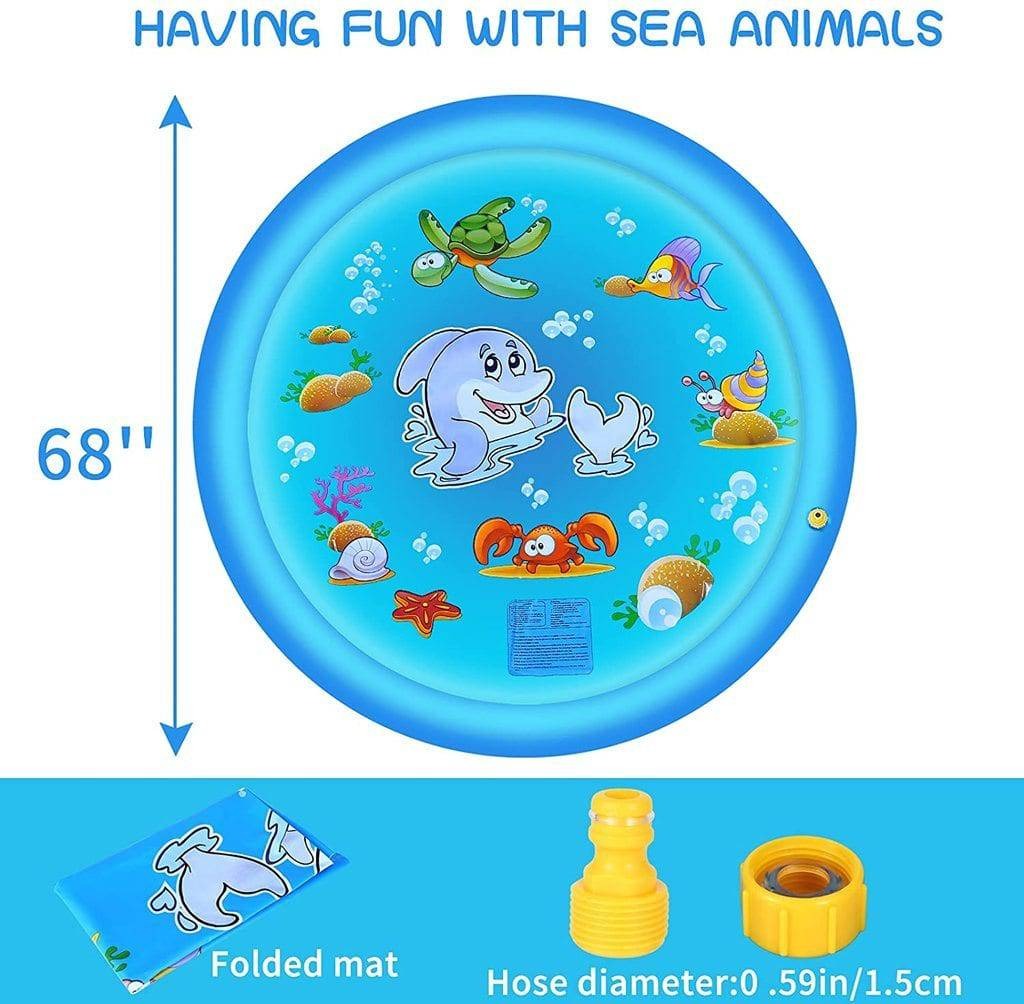 Outdoor Water Splash Pad with Adjustable Spray and Inflatable Edge for Kids