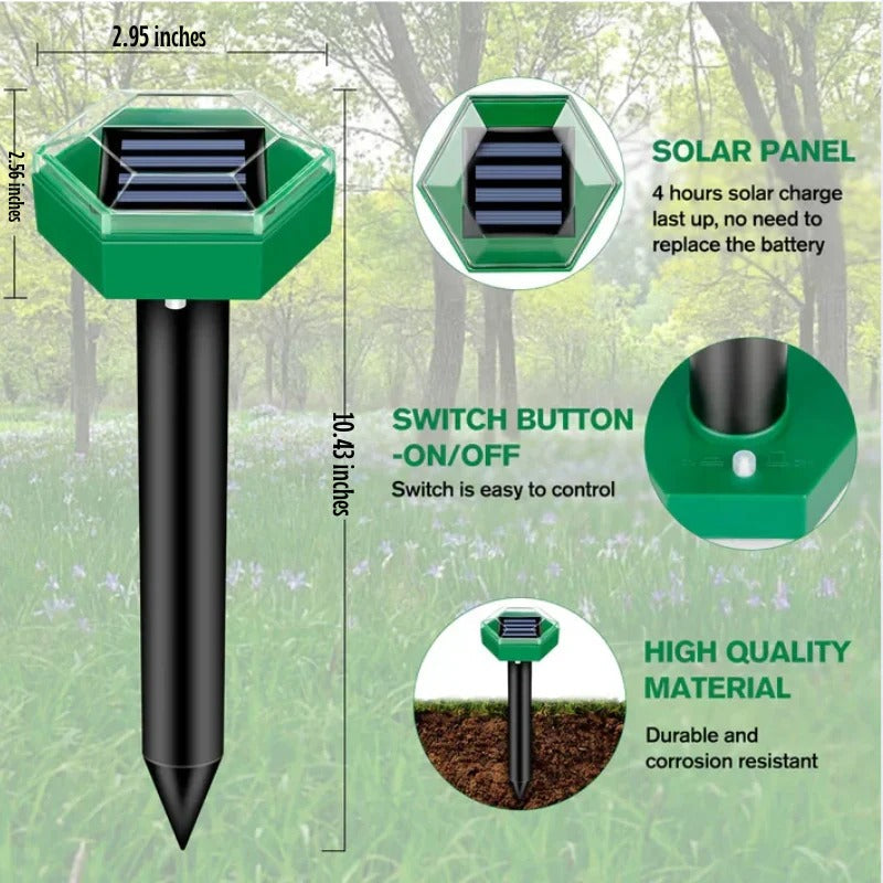 Ultrasonic Pest Deterrent Stakes with Solar Power and Ground Vibration, 4-Pack