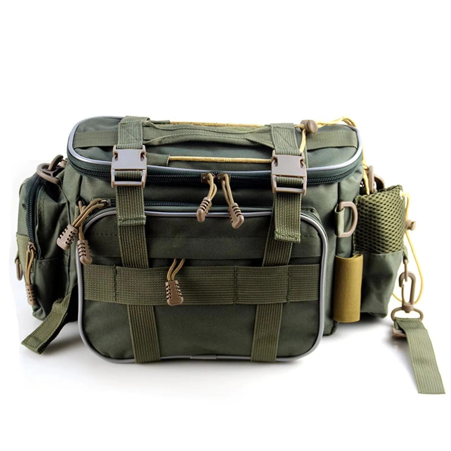 Fishing Tackle Bag with Adjustable Carry Straps and Side Tool Pockets