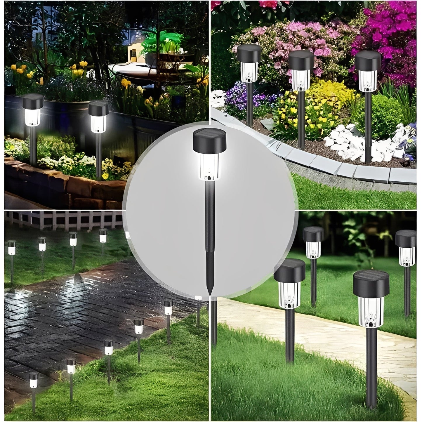 Solar Pathway Lights with Automatic Sensor and Stainless Steel Stakes, Set of 10