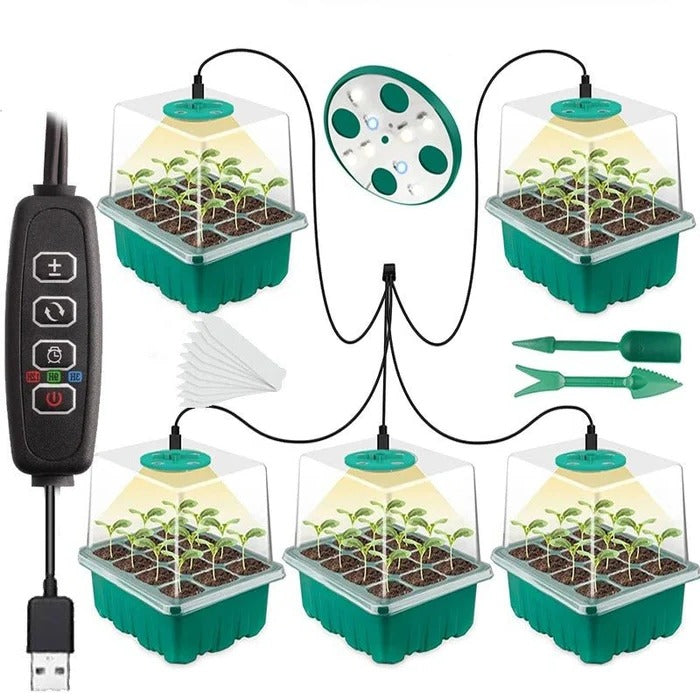 Seedling Starter Tray with Full Spectrum Grow Light and Raised Dome Cover