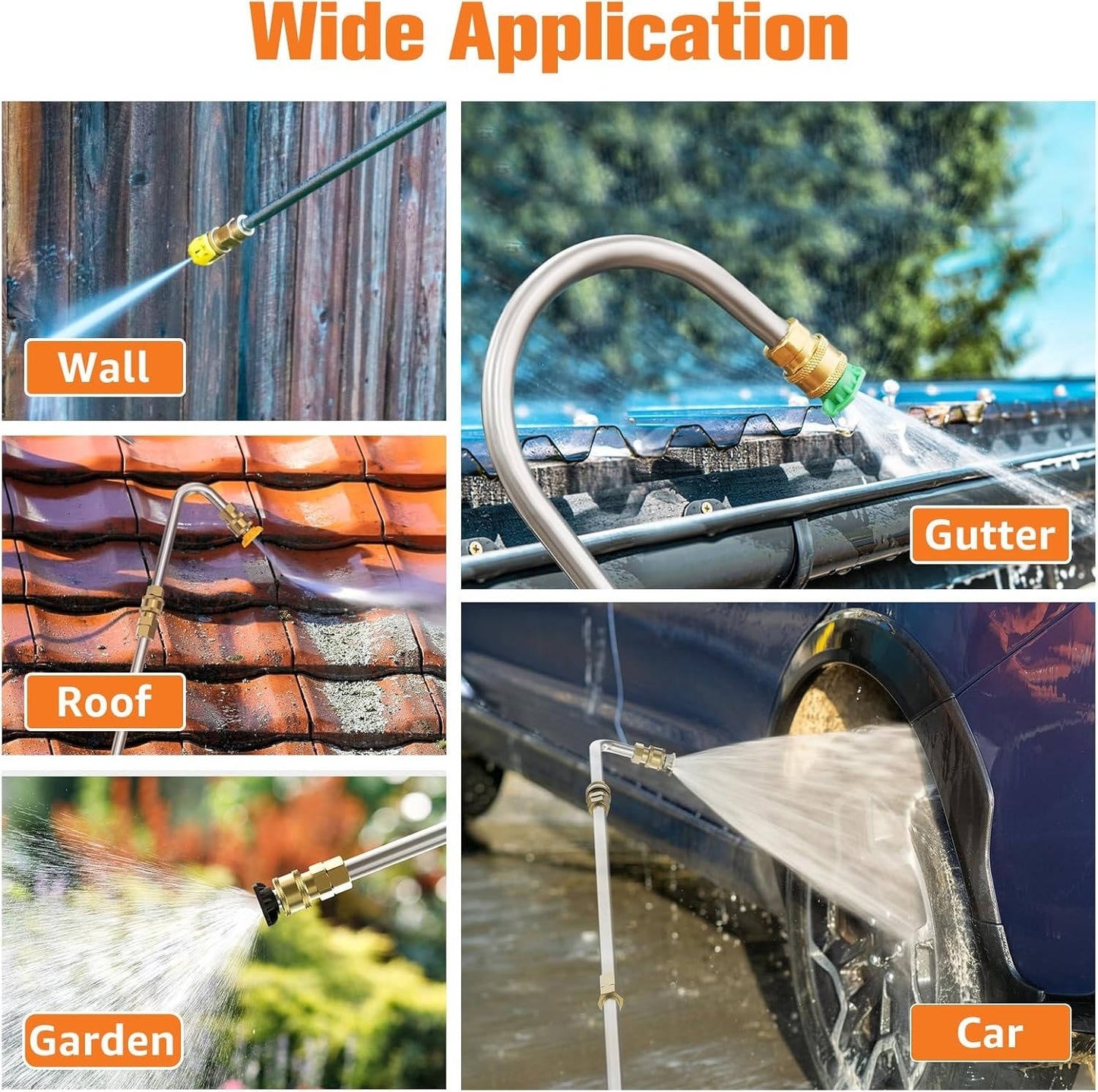 Telescoping Pressure Washer Wand with Six Nozzle Tips and Curved Attachment