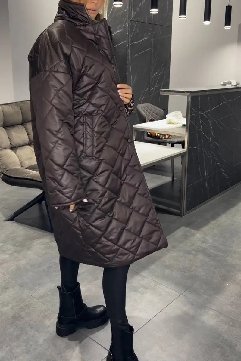 Kendall Quilted Mid-Length Coat with Leopard Lining