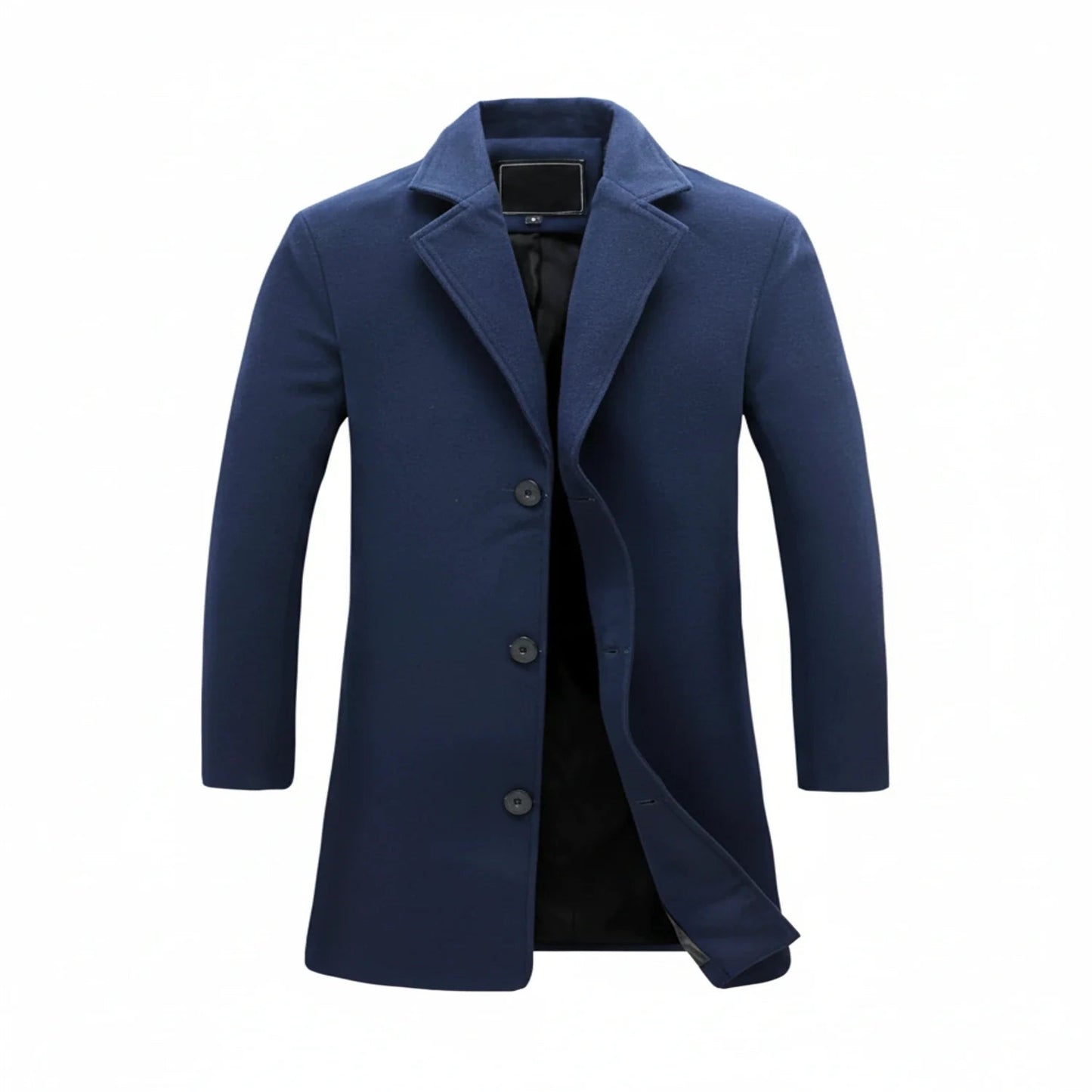 Classic Long Overcoat for Men with Button Front and Notch Lapel