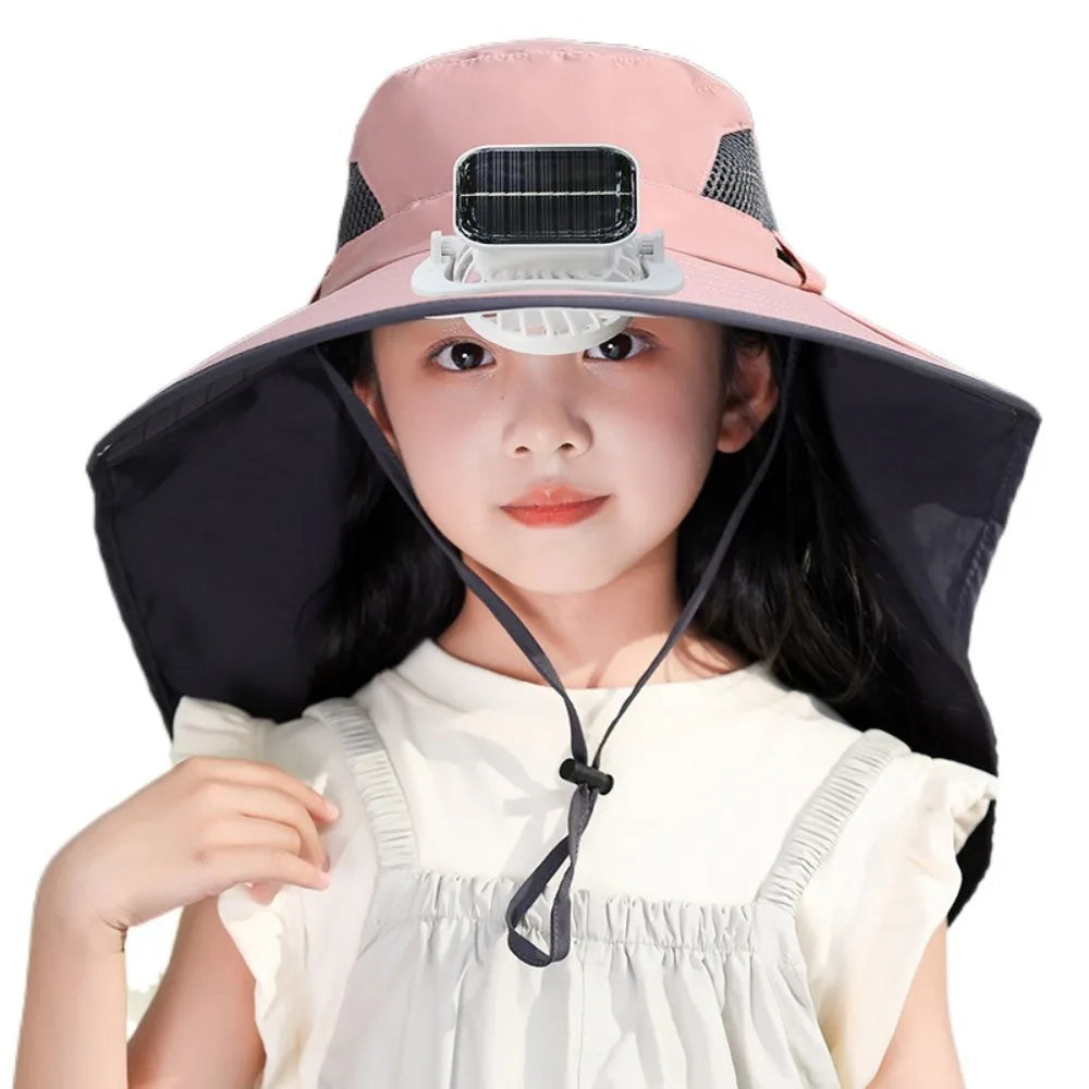 Kids Solar Powered Fan Hat with Adjustable Fit and Three Speed Cooling Fan