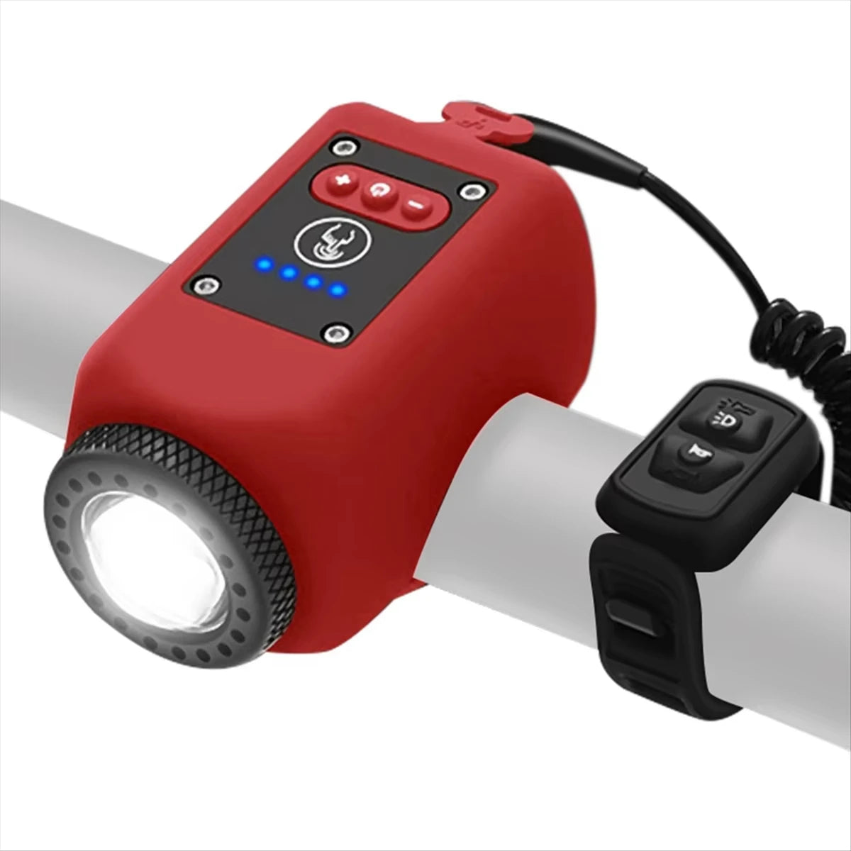 Bike Horn and Front Light with COB Bulb and Split Remote Control, 5 Horn Modes