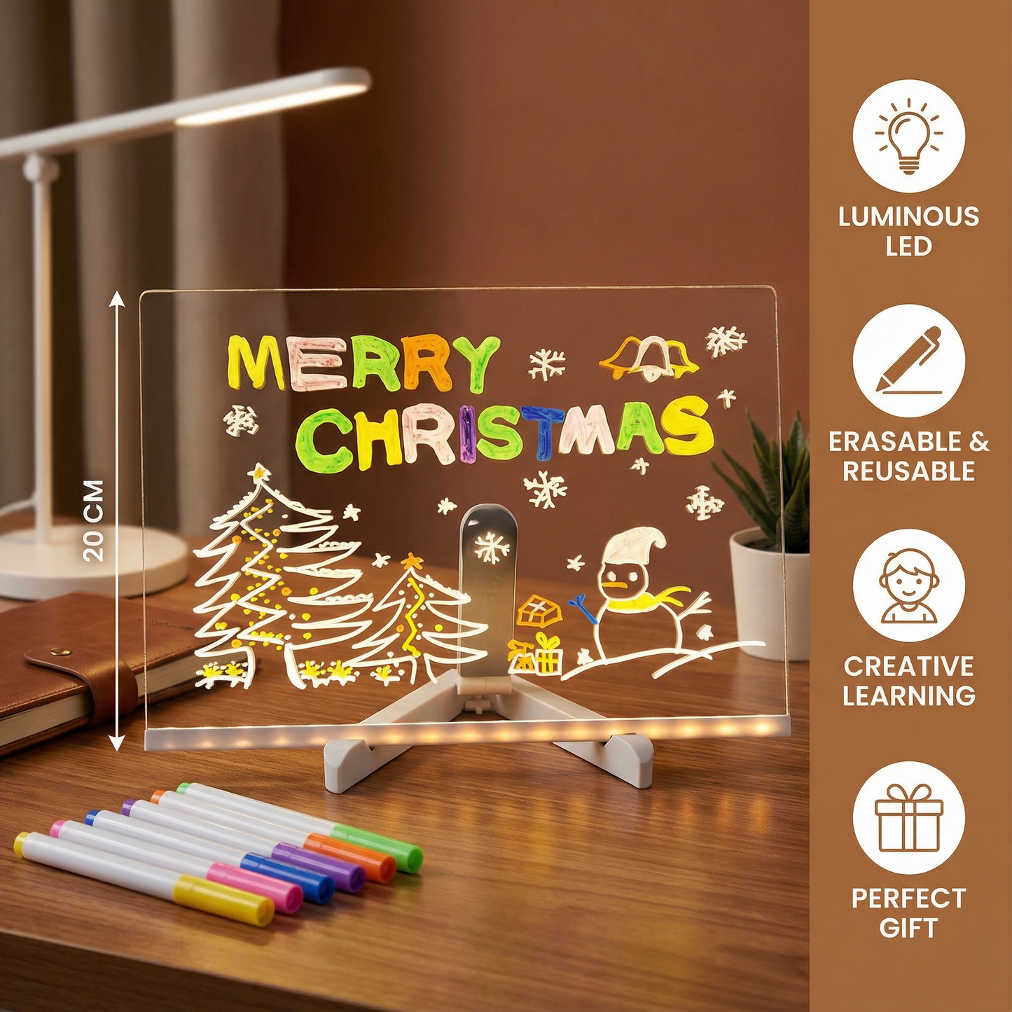 LED Drawing Board with Reusable Surface and USB Power for Kids
