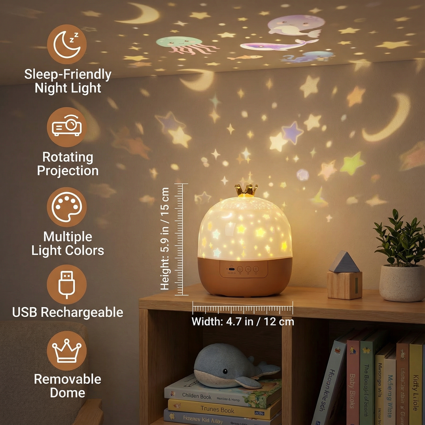 Kids Projector Night Light with Rotating Scenes and Built in Music Player