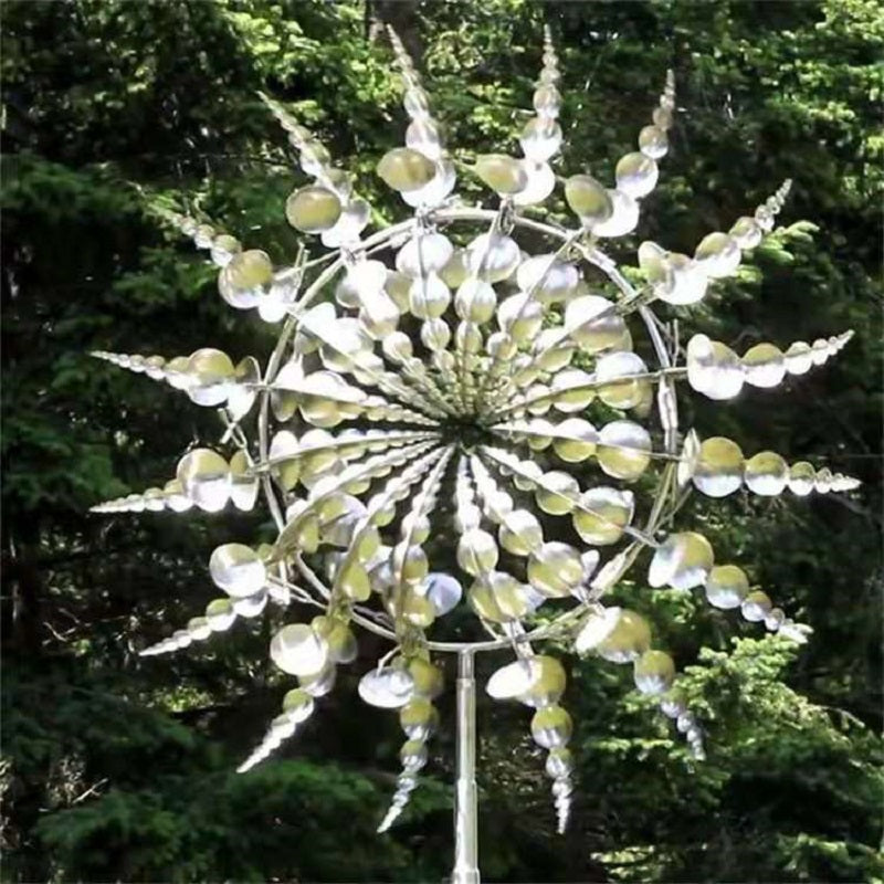Metal Wind Spinner with 18 Rotating Blades and Reflective Foil Finish, 39in Diameter