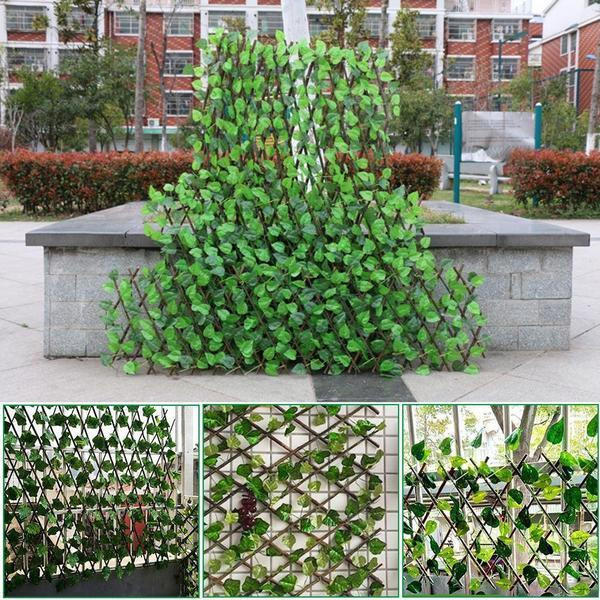 Expandable Privacy Screen with Artificial Plants and Willow Wood Frame