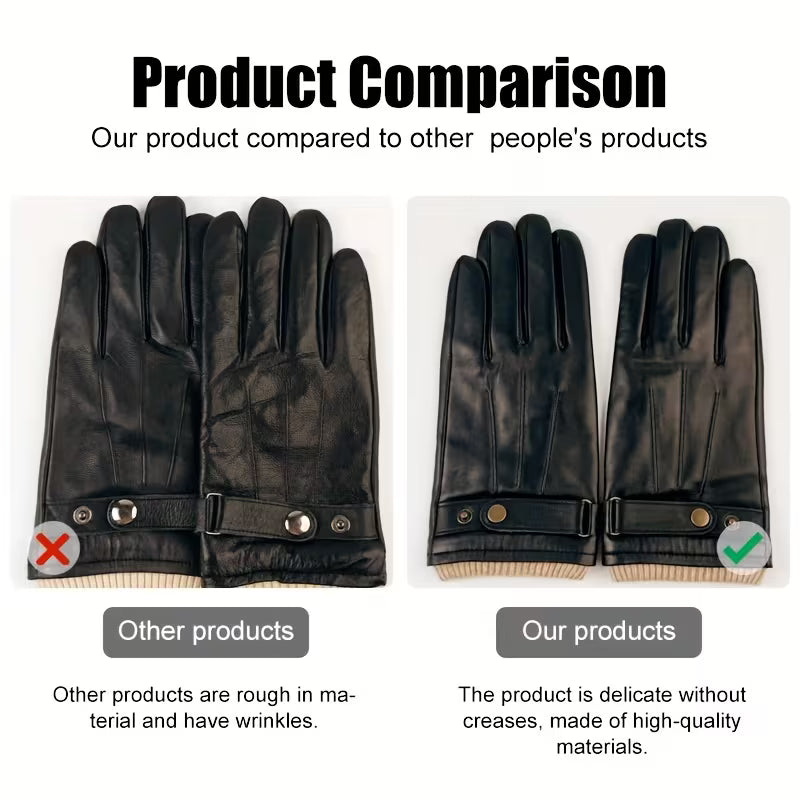 Men’s Touchscreen Leather Winter Gloves – Warm Thermal Design