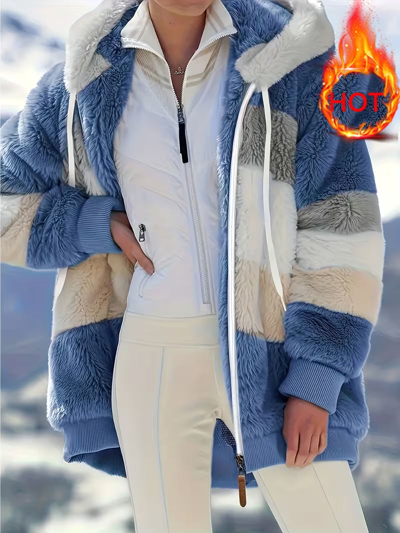 Women’s Plush Faux Fur Hooded Coat – Warm Winter Outerwear